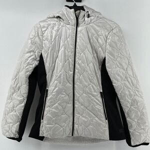 Calvin Klein Jeans, Quilted Hooded Jacket, Women, Medium, White, Mixed Media